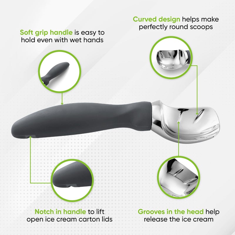 Spring Chef Gray Heavy Duty Ice Cream Scoop with Comfortable Soft Grip Handle, Dishwasher Safe Ice Cream Scooper, Professional Metal Kitchen Tool for Frozen Yogurt, Gelato, Sorbet, Sundae, Melon - Image 3